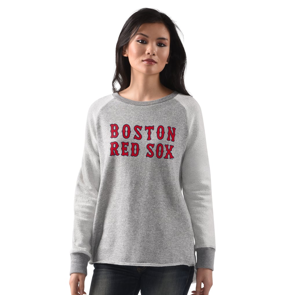  Boston Red Sox G-III 4Her by Carl Banks Women's Gridiron Raglan Pullover Sweatshirt - Heather Gray